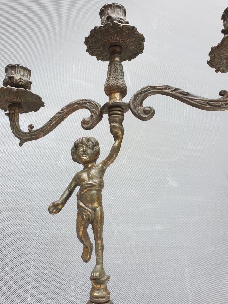 "Il mio bel foco" pair of candlesticks XIXth cherubs 3 torchieres