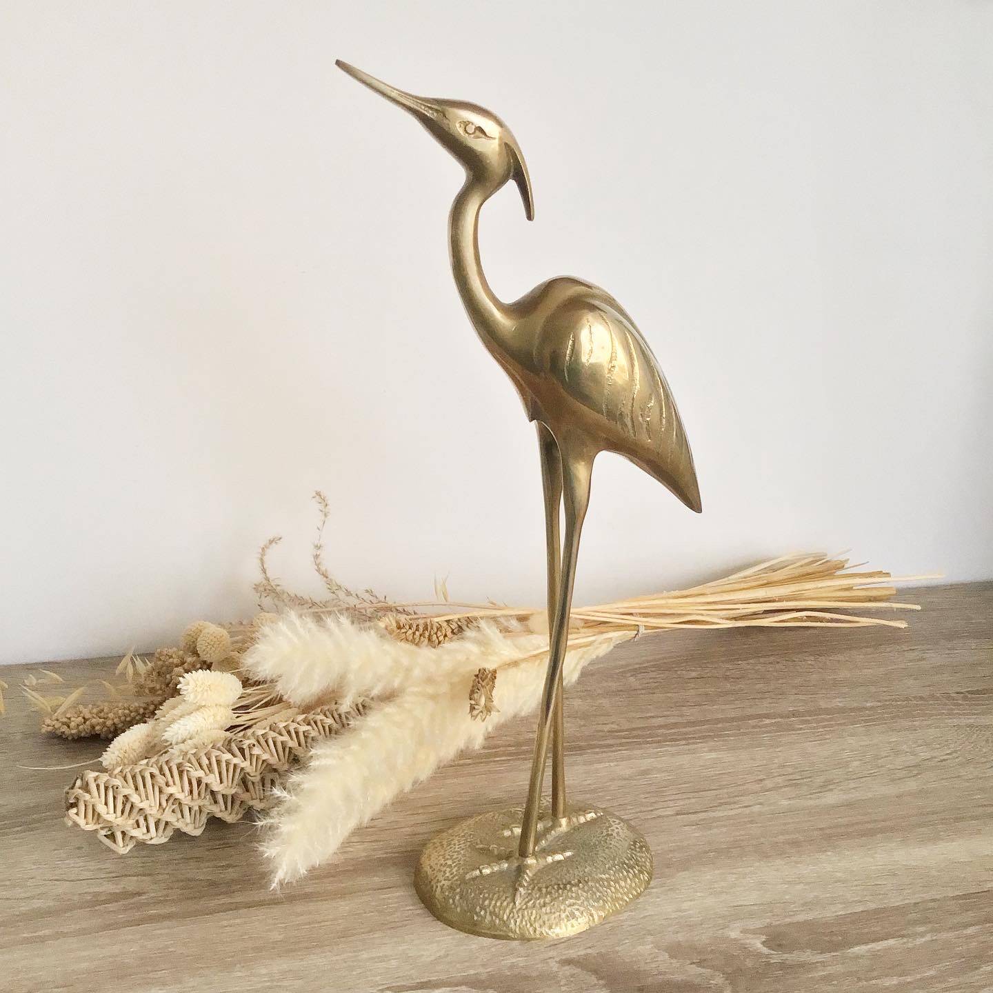 Very large vintage brass heron