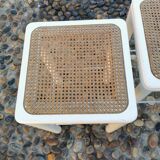Lot 3 tabourets bar bois / cannage