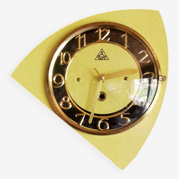 Horloge formica vintage pendule murale silencieuse asymétrique "DAM jaune noir"