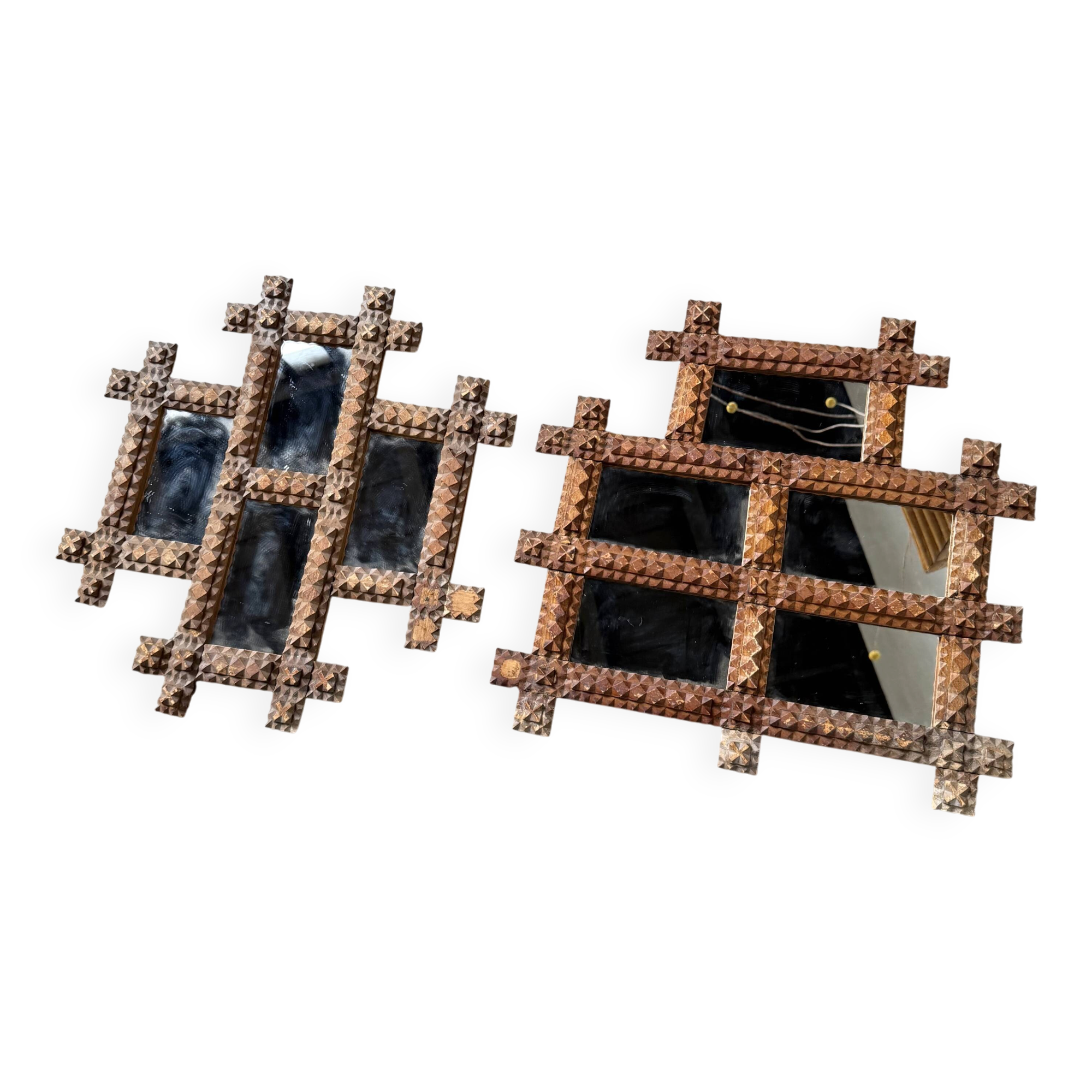 Paire de cadres miroirs Tramp Art 1900