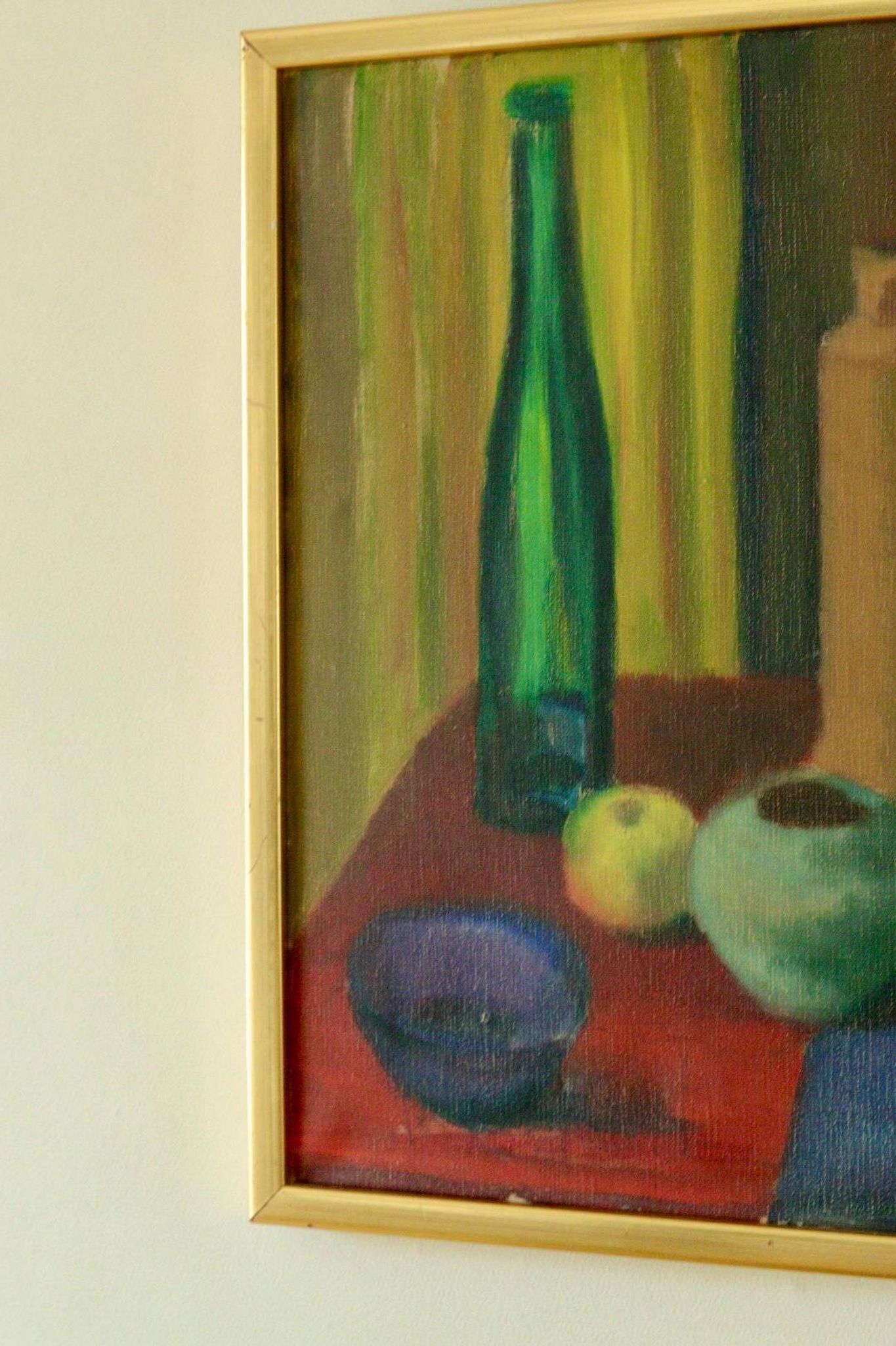 Oil on Swedish canvas "Still Life 'Bottles and Apples', Hugo Olson"