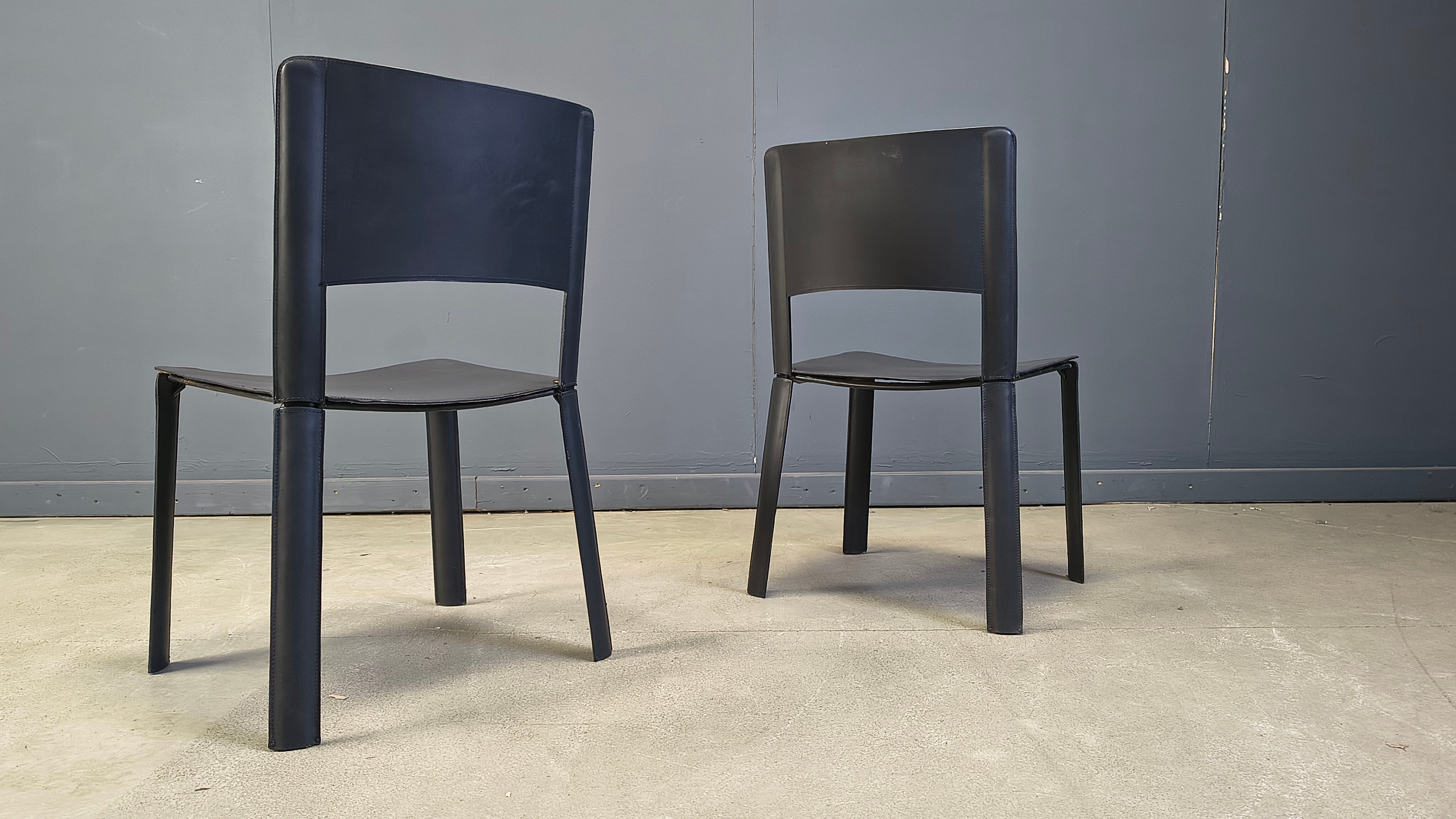 Vintage black leather dining chairs, Italy, 1980s