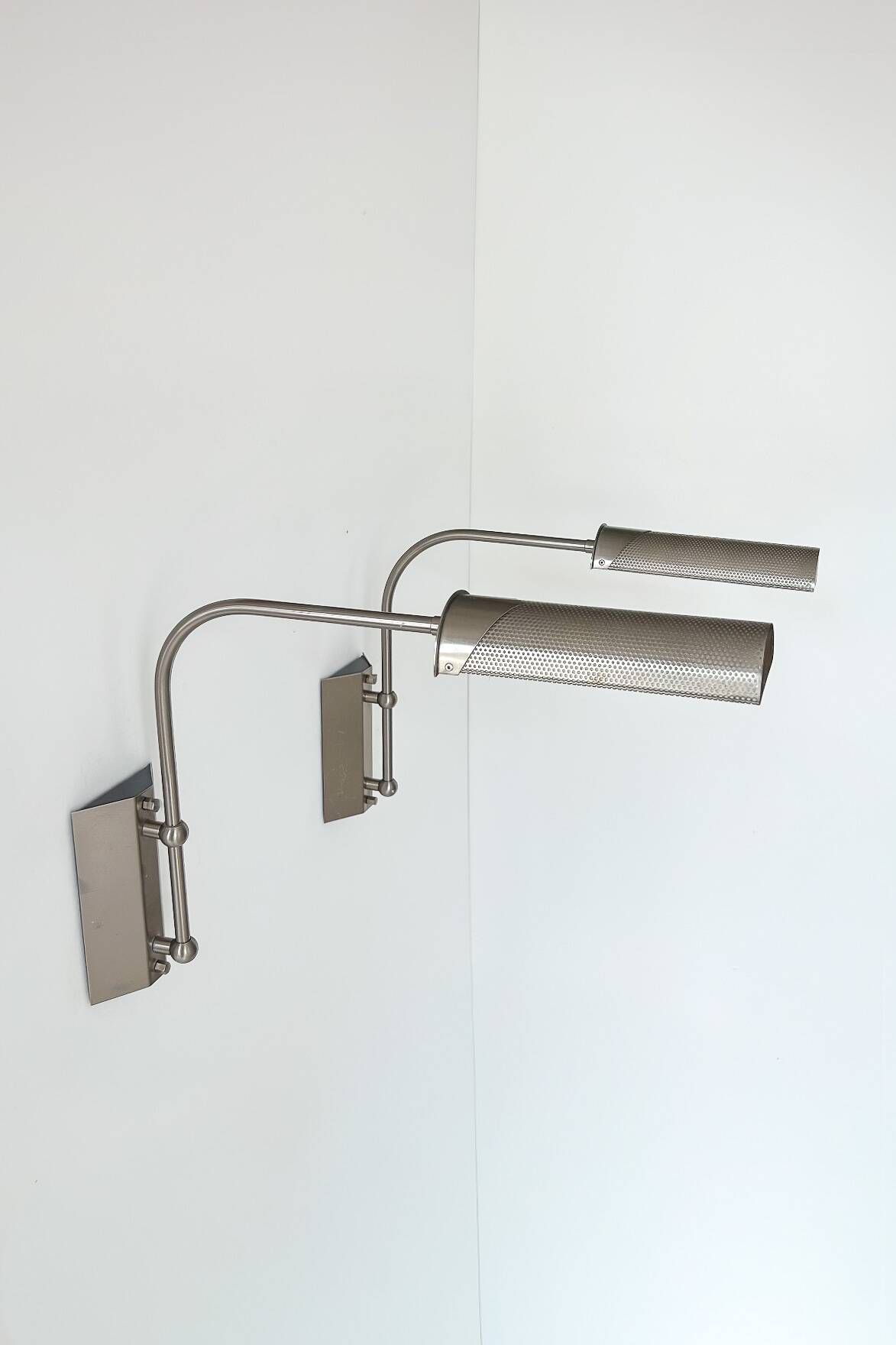 Pair of XL vintage adjustable wall lights, matte metal, Germany 1980.
