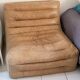 Vintage camel leather lounge chair, patinated, 1970s, Togo spirit.