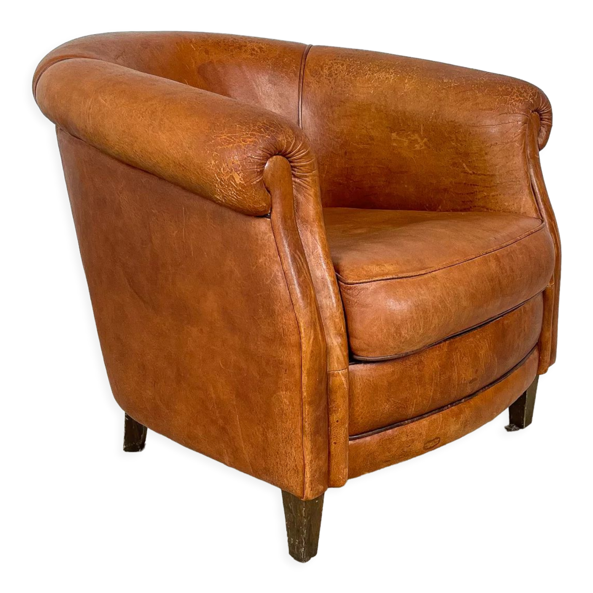 Vintage sheep leather club chair tub notter