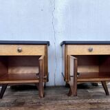 Paire de tables de nuit table de chevet vintage pieds compas