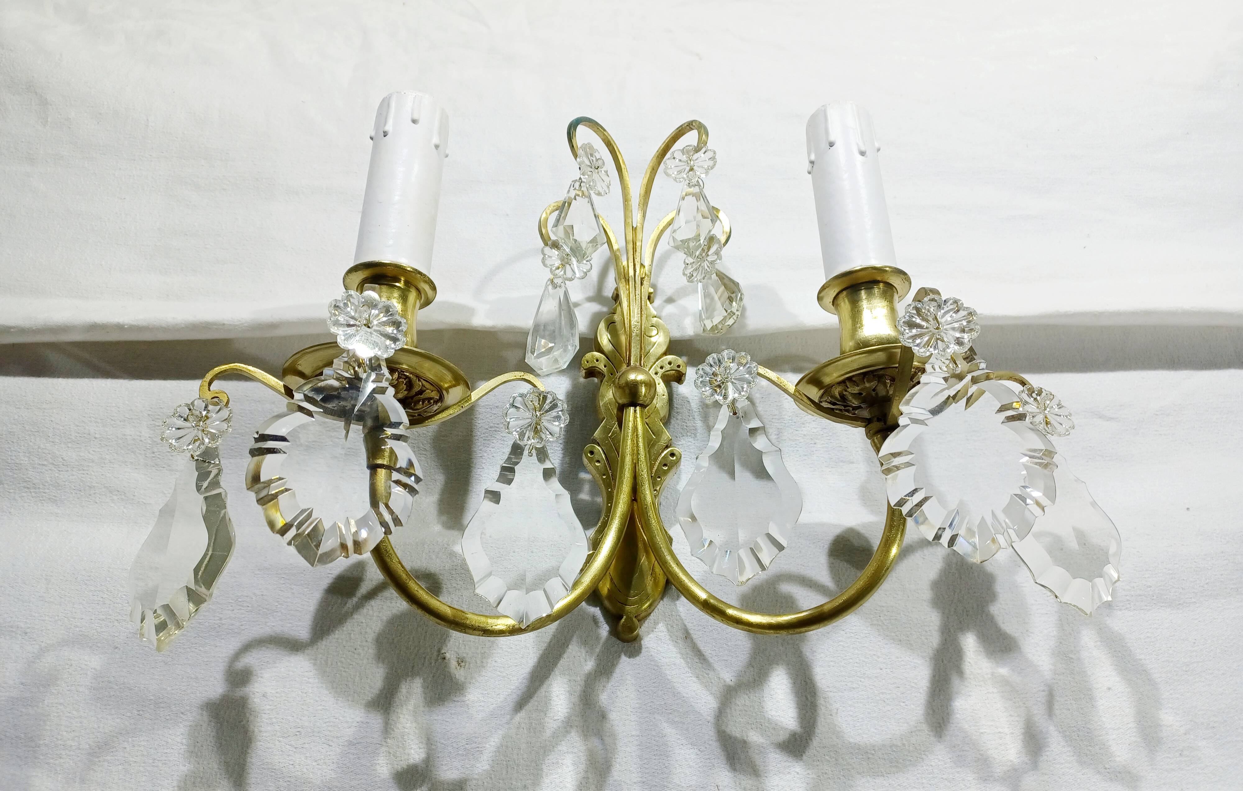 2-light bronze and crystal wall lamp