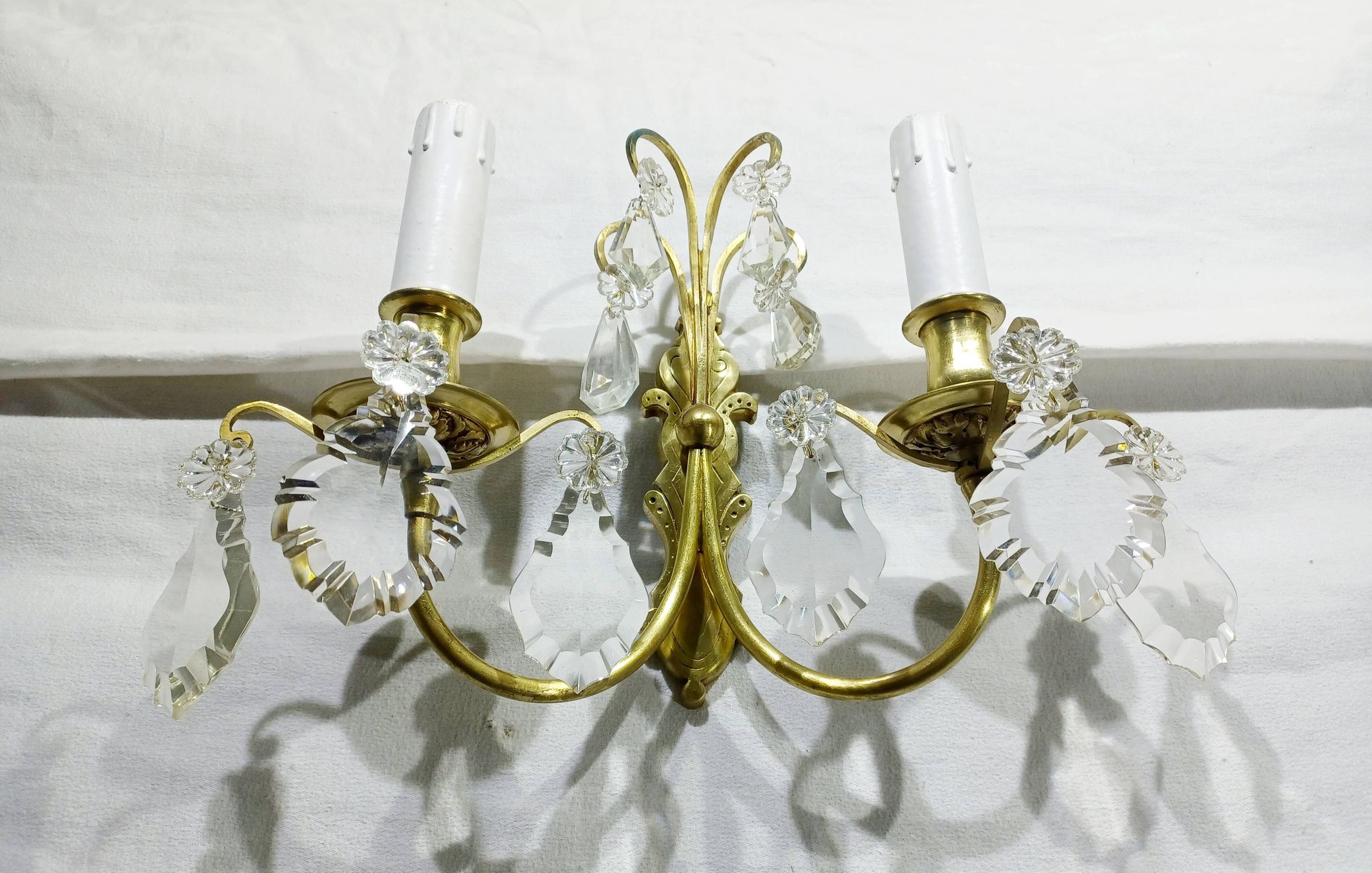 2-light bronze and crystal wall lamp