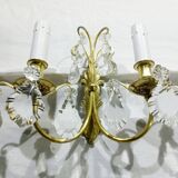 2-light bronze and crystal wall lamp