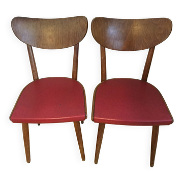 Vintage red wooden bistro chairs THONET 1950