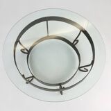 Round Coffee Table with Wrought Iron Base and Glass Top, France, 1930s