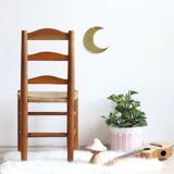 Set of six 1950s chairs in solid wood and straw