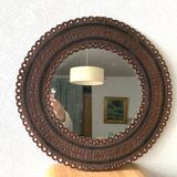 Round mirror leather frame 50cm
