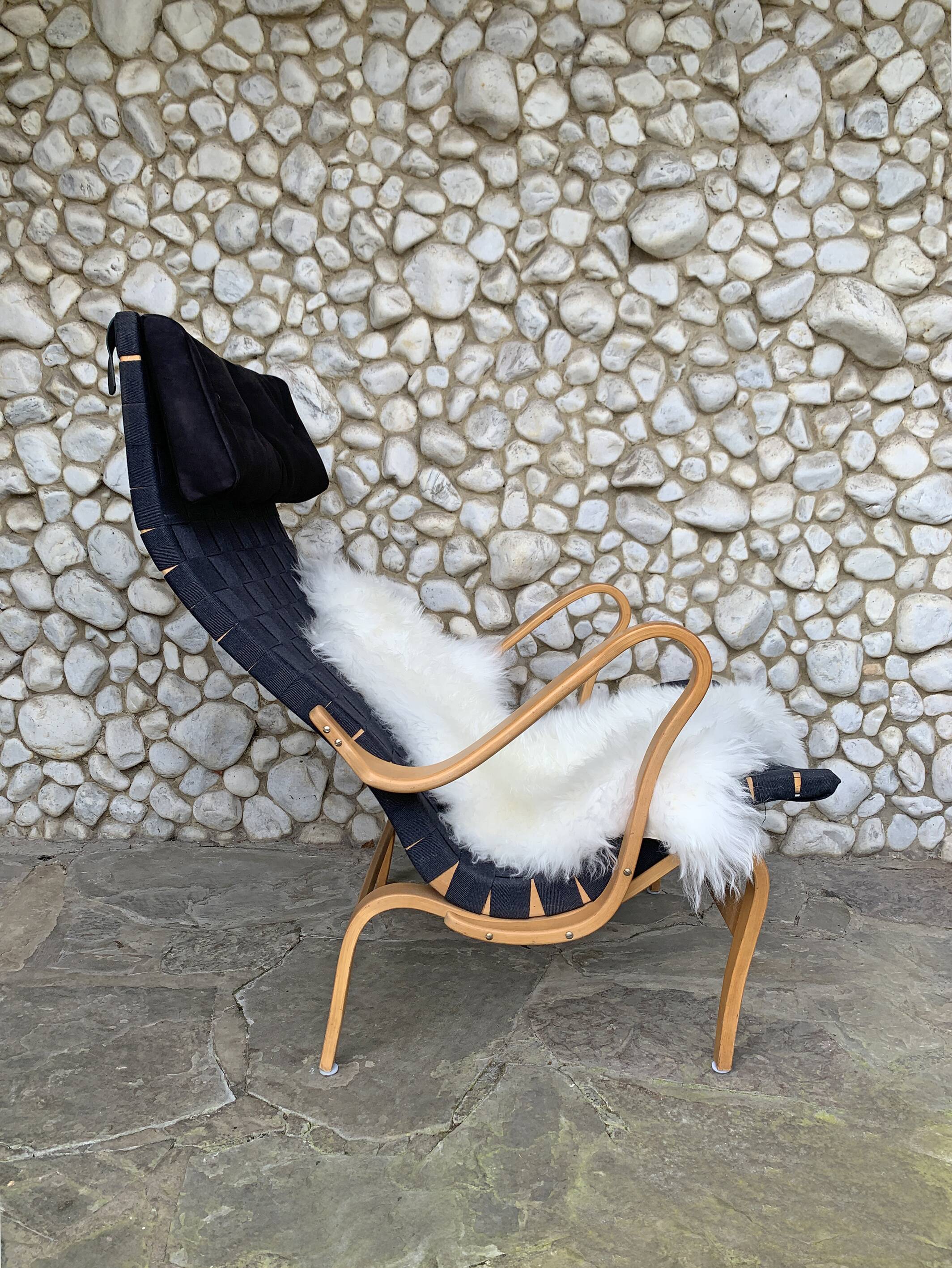 Pernilla armchair in black canvas by Bruno Mathsson, Dux, Sweden 1970
