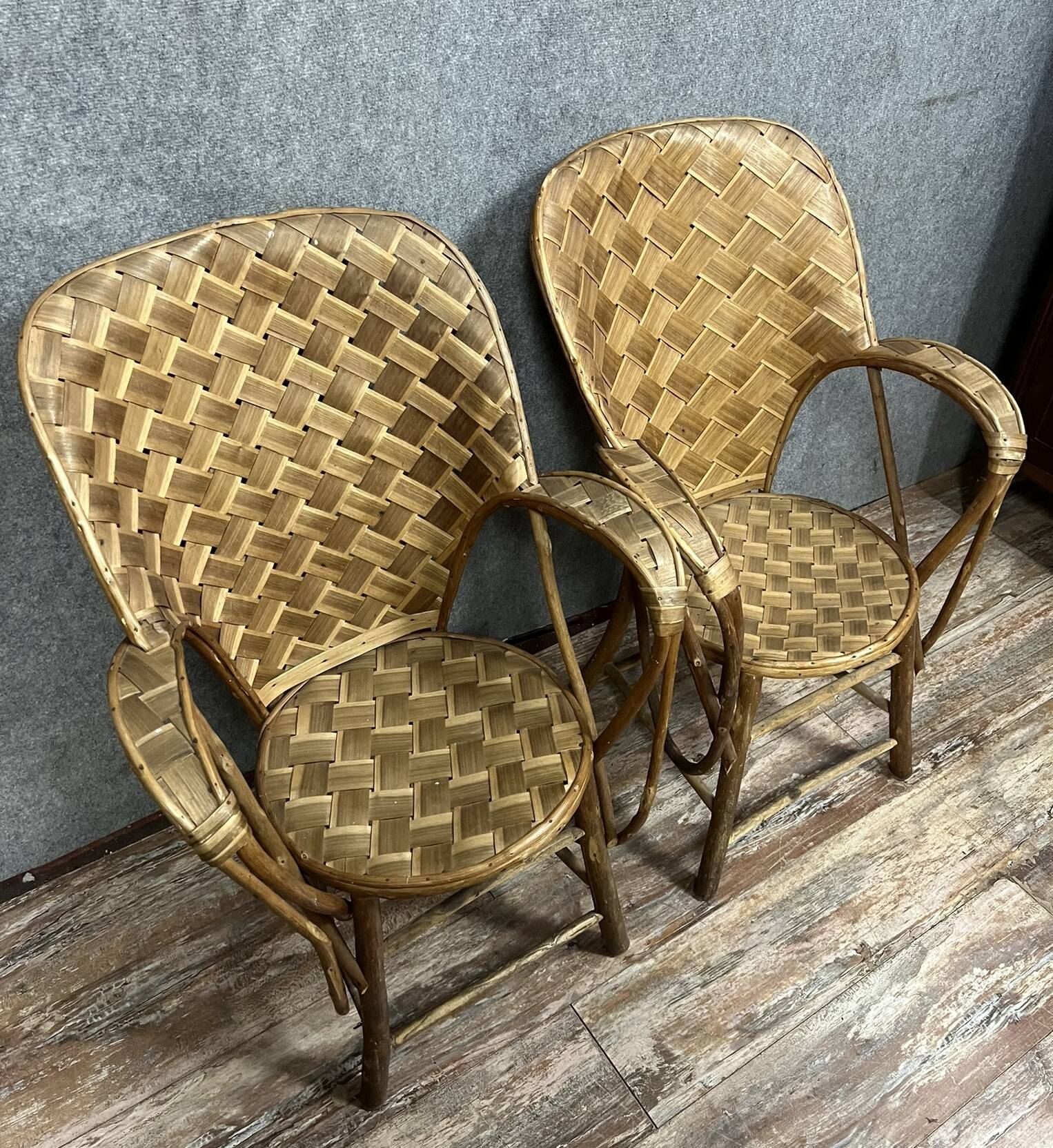 After "Le Corbusier": pair of rattan armchairs hand-made for Pascal Raffier
