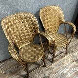 D'après "Le Corbusier" : paire de Fauteuils en rotin fabriqué à la main pour Pascal Raffier