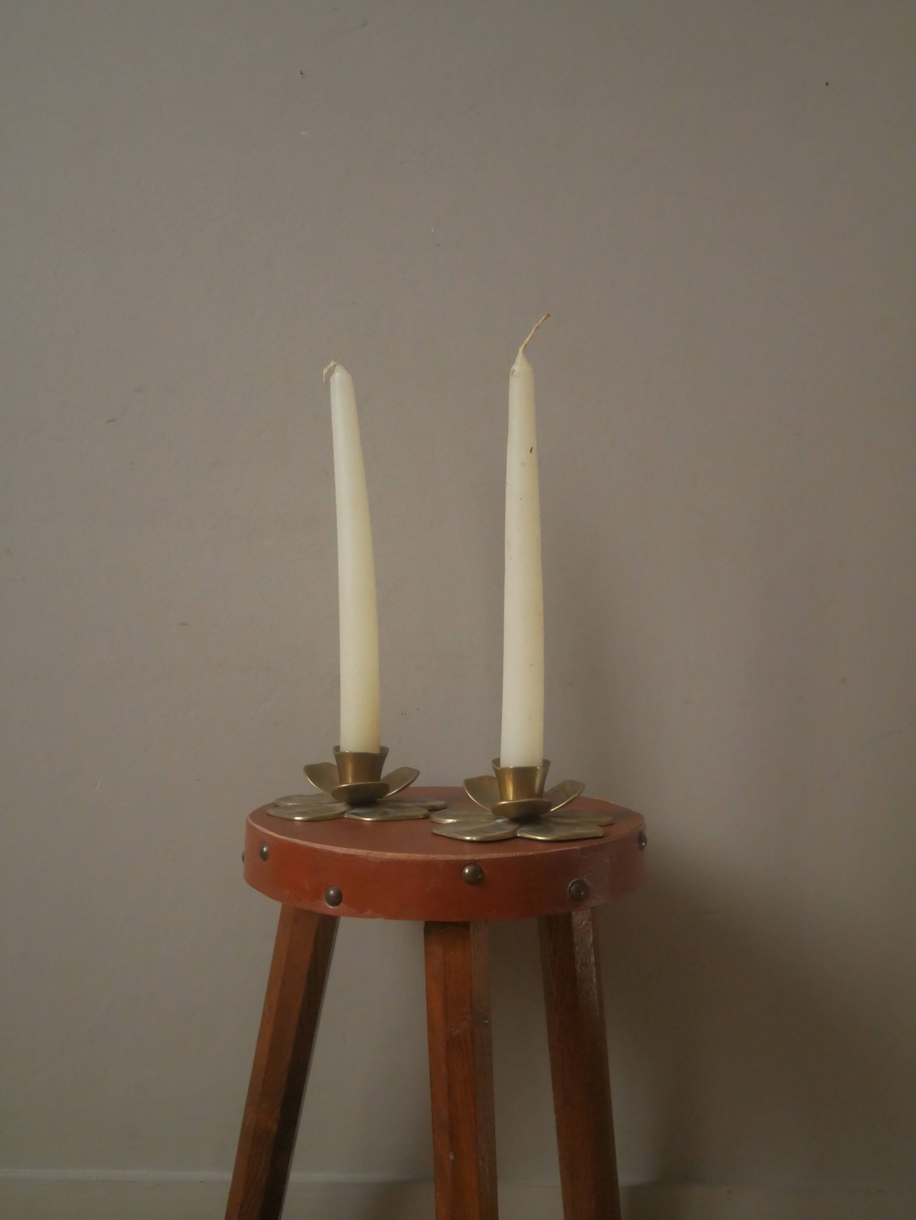 Pair of brass candlesticks clover candelabra candlesticks gold metal bohemian country decoration