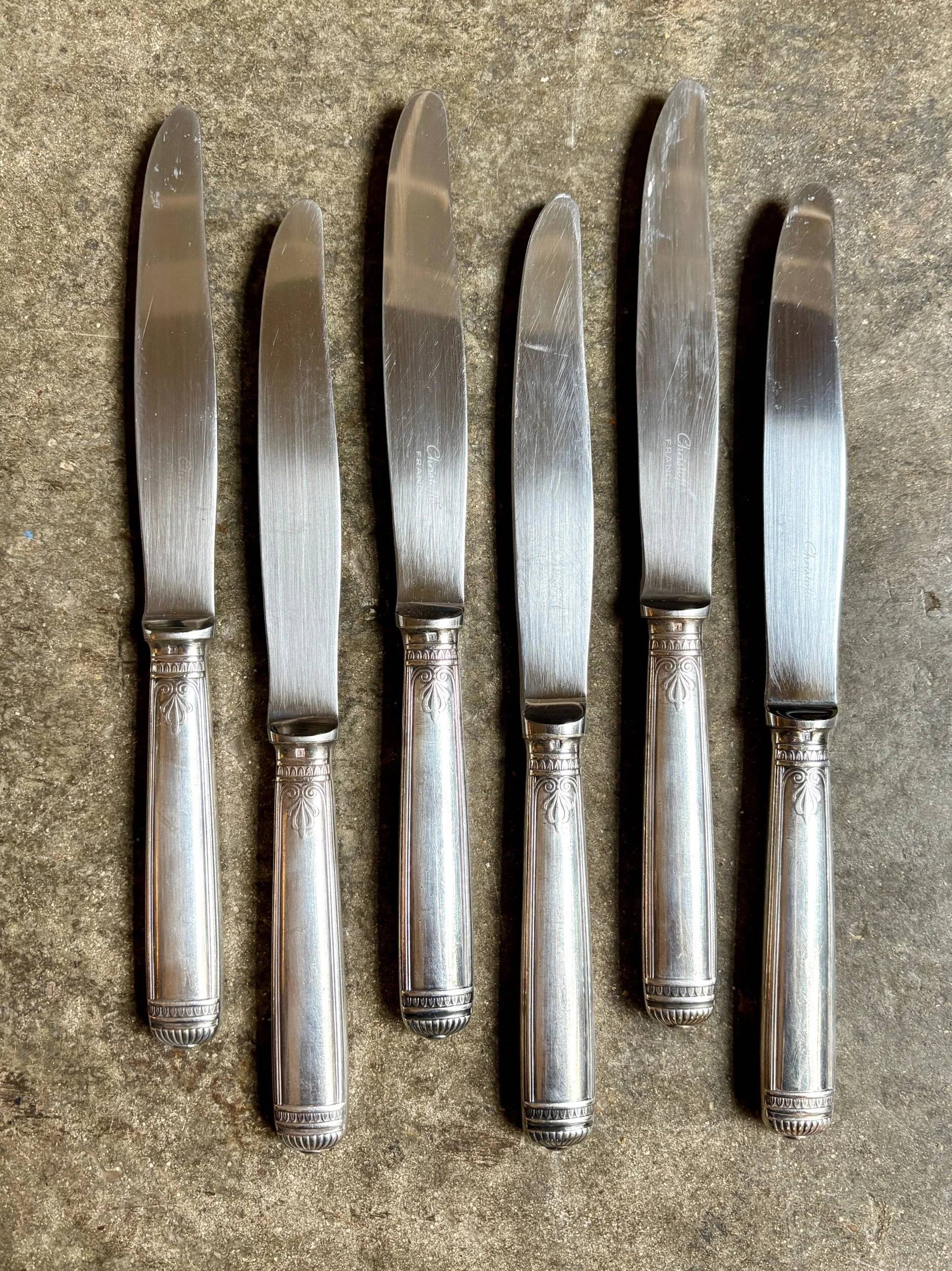 6 Christofle silver-plated knives, "Malmaison" service