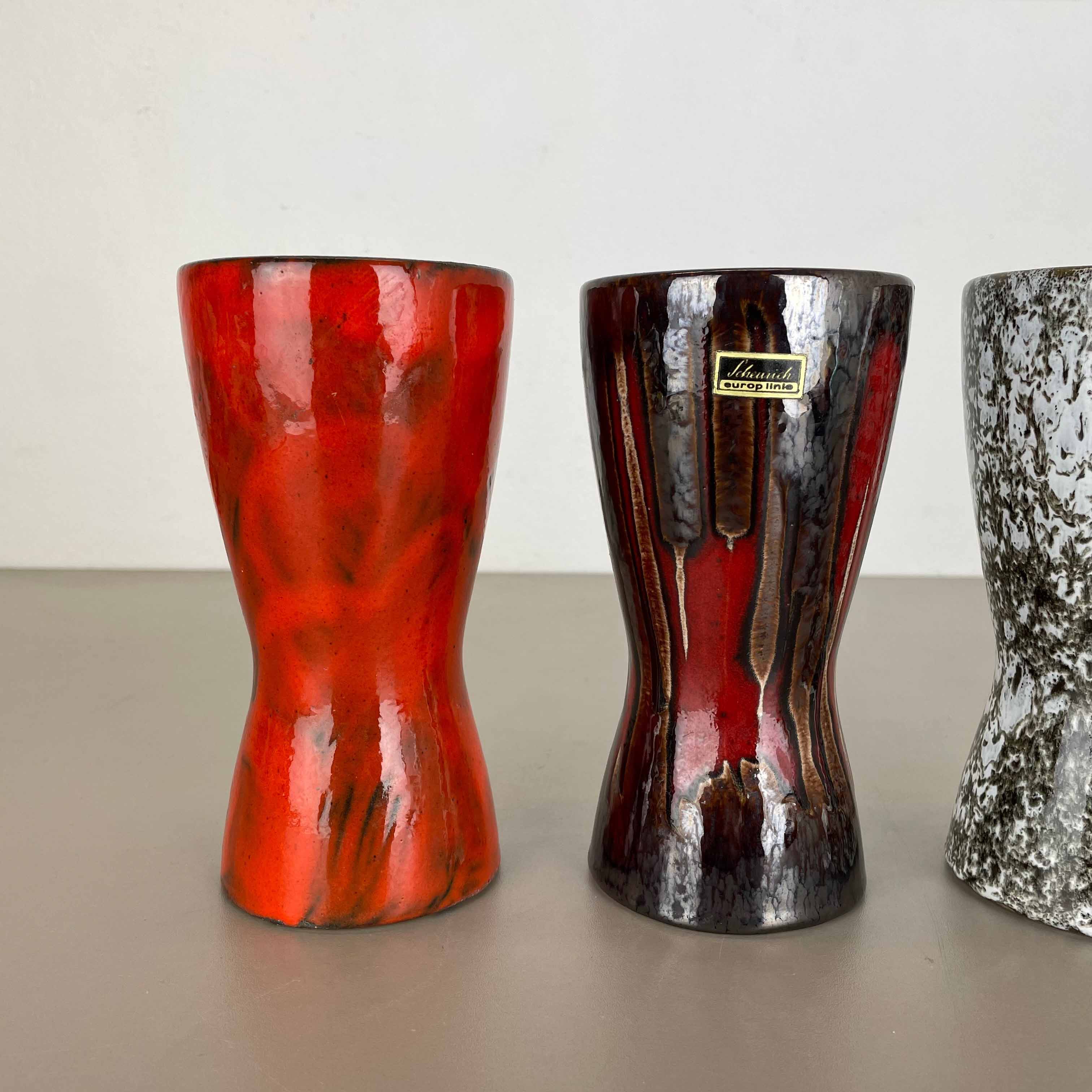 Set of three Vintage Pottery Fat Lava Vases Made by Scheurich, Germany, 1970s