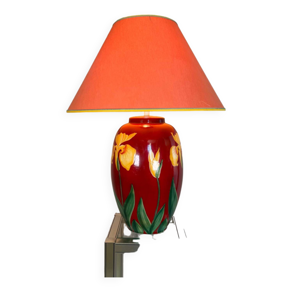 Lampe Drimmer années 80 céramique rouge et iris