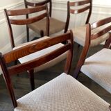 Set of 6 vintage Scandinavian chairs in Rio rosewood & beige mottled velvet 60's