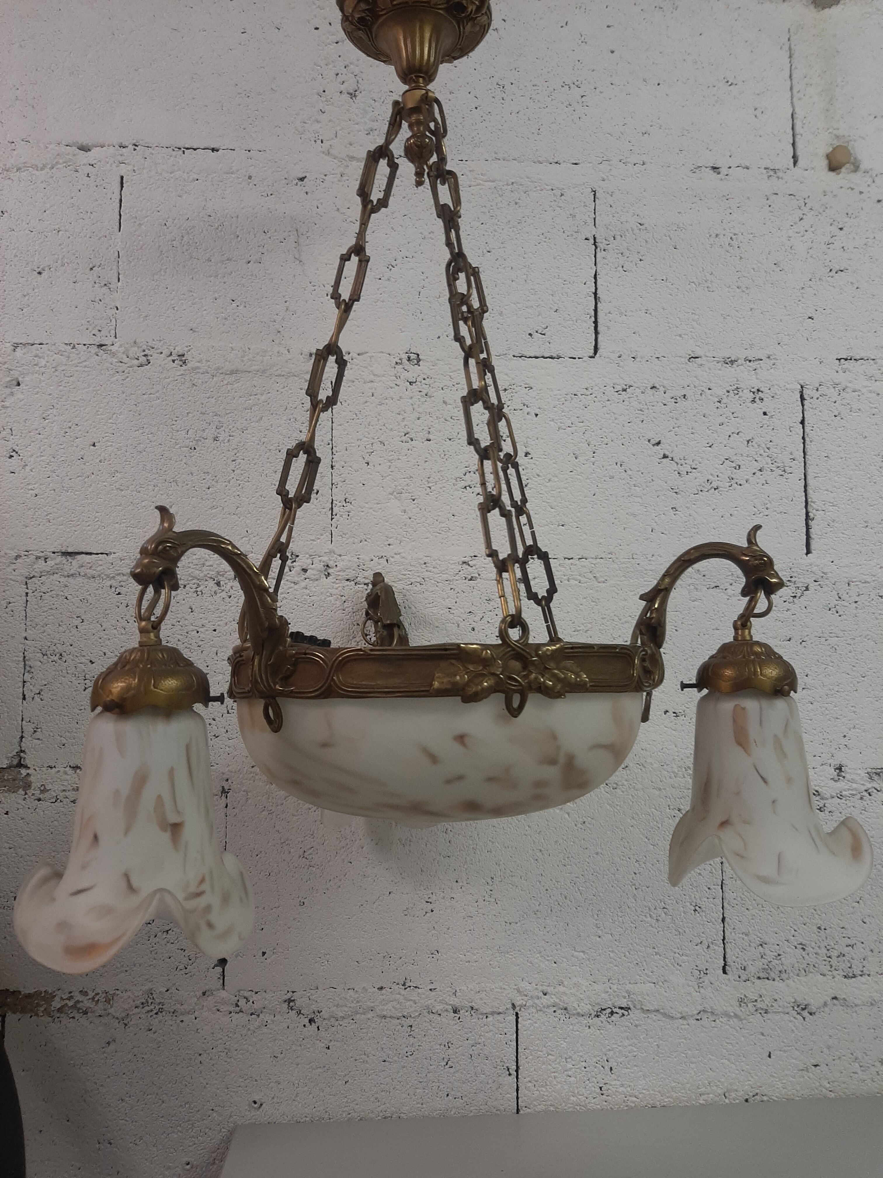 Bronze chandelier and glass paste