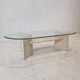Italian Coffee Table in Travertine and Facet Cut Glass, 1980s