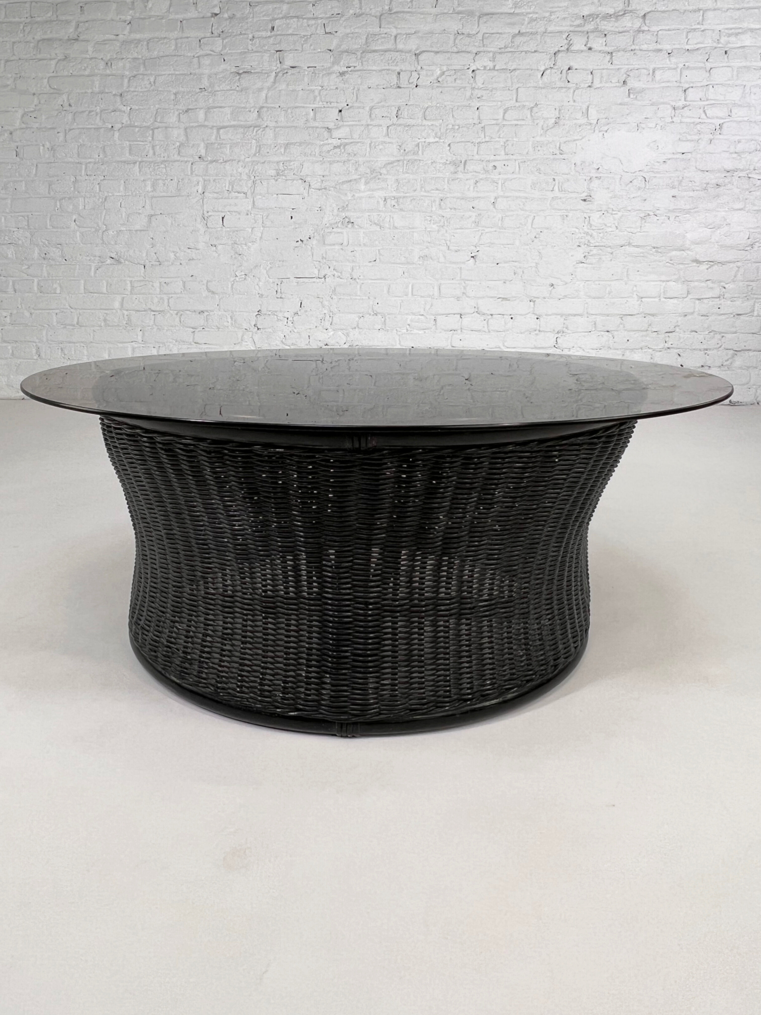 Rattan coffee table and smoked glass