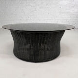 Rattan coffee table and smoked glass