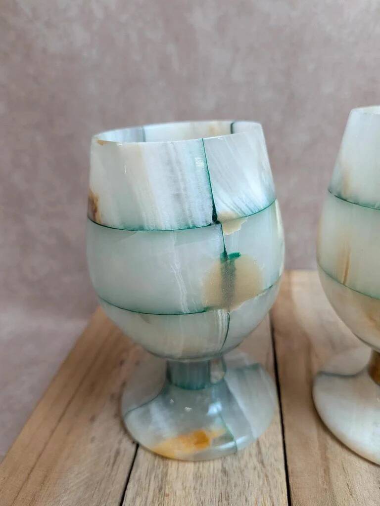 Set of 4 vintage onyx stemmed glasses