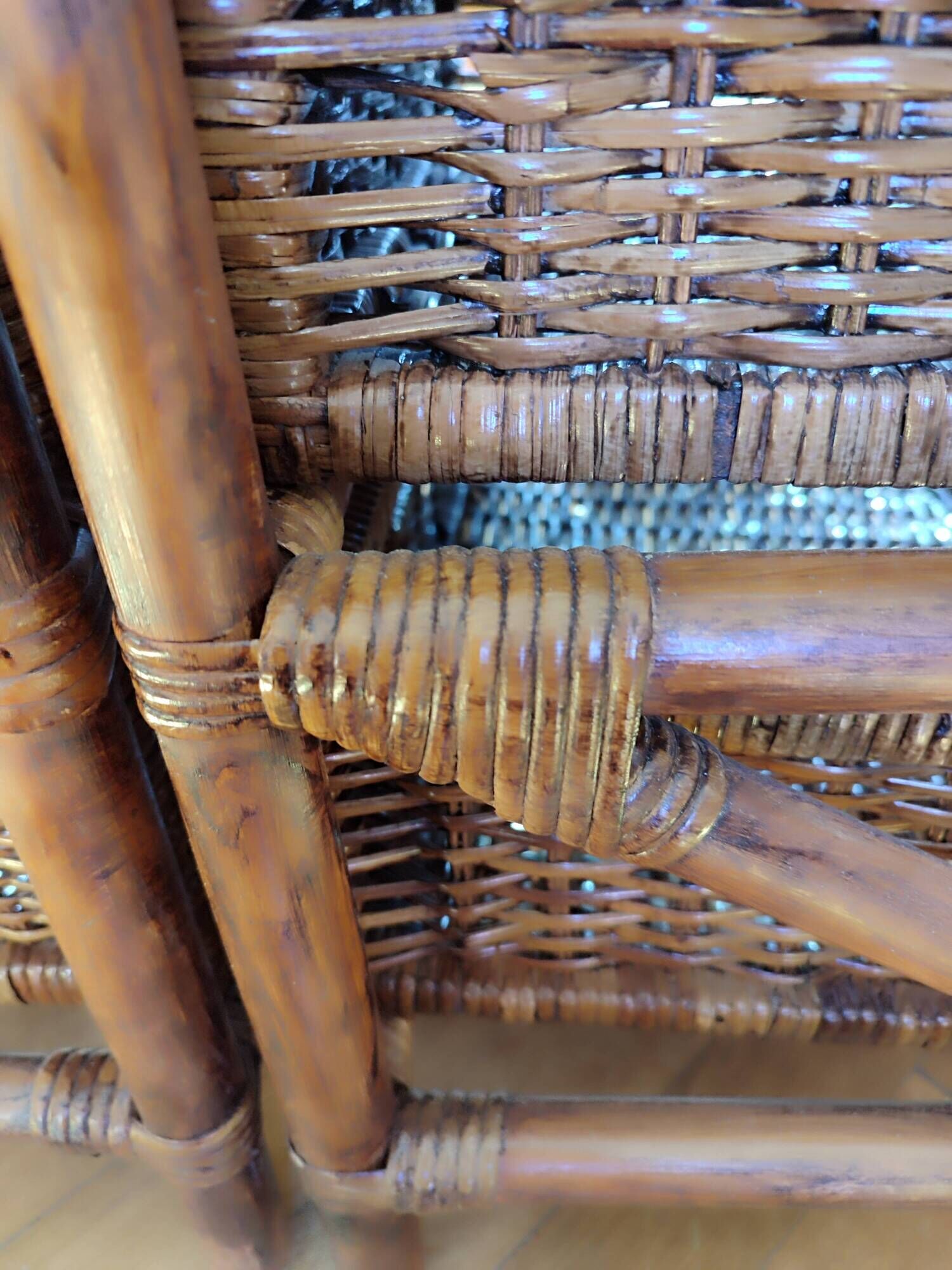 Pair of restored vintage rattan bedside tables – 3 drawers