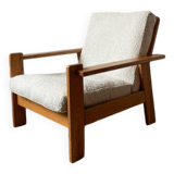 80s pine and boucle armchair