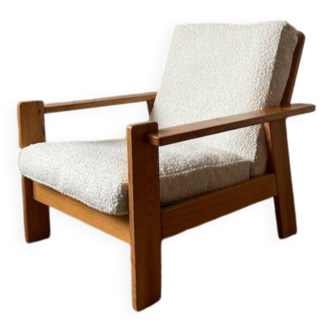 Fauteuil en pin et bouclette années 80