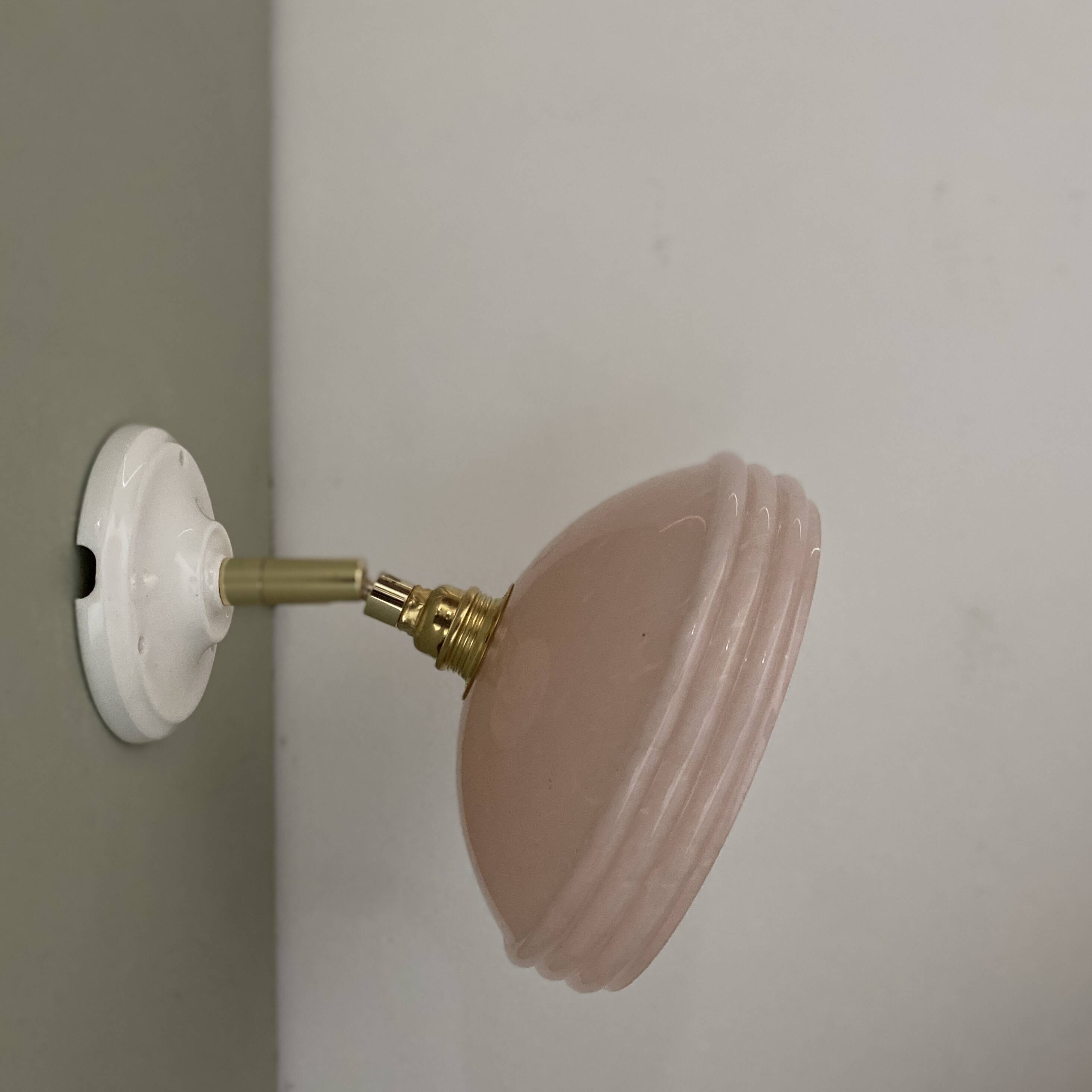 Vintage pink Clichy glass wall lamp with shade