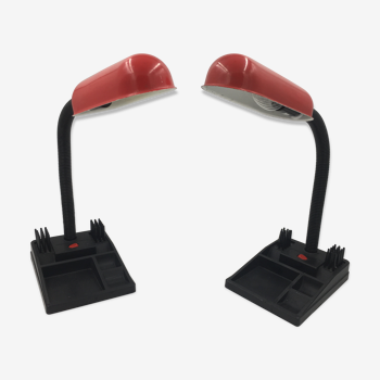 Duo de lampes de bureau flexible rouge et noir avec porte crayon