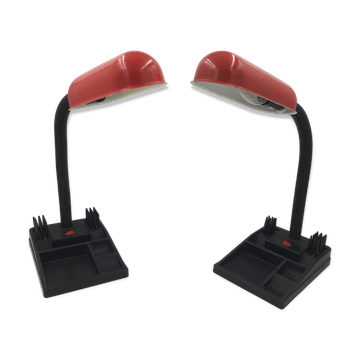 Duo de lampes de bureau flexible rouge et noir avec porte crayon