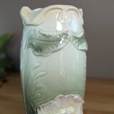 Gustav de Bruyn Fives Art Nouveau Floral Vase Green Pink Barbotine 20cm Numbered
