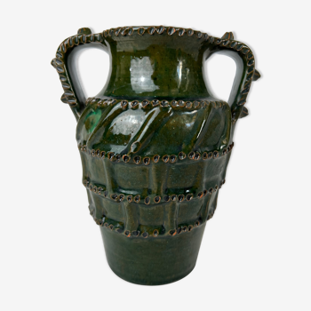 Terracotta jar with dark green handles