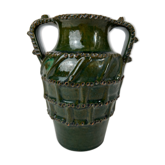 Terracotta jar with dark green handles