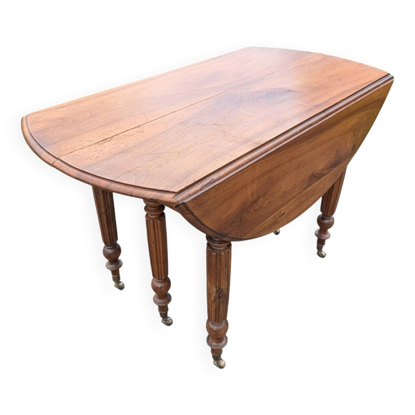 Grande table Six Pieds volets XIXe en noyer massif Ø120 extensible 330