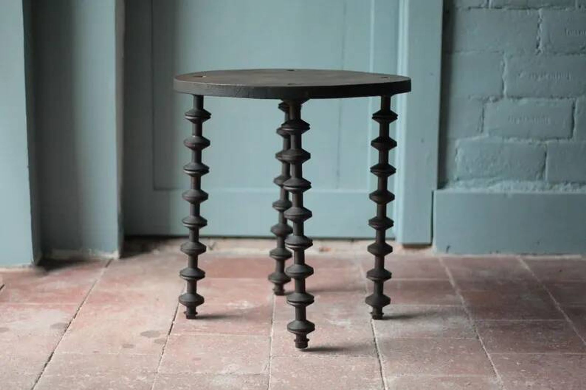 Wooden table with spool legs, coffee table, wooden side table, wooden end table, vintage round table, wooden table.