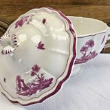 Antique large Gien vegetable soup tureen, pink landscape model, 1938/1960