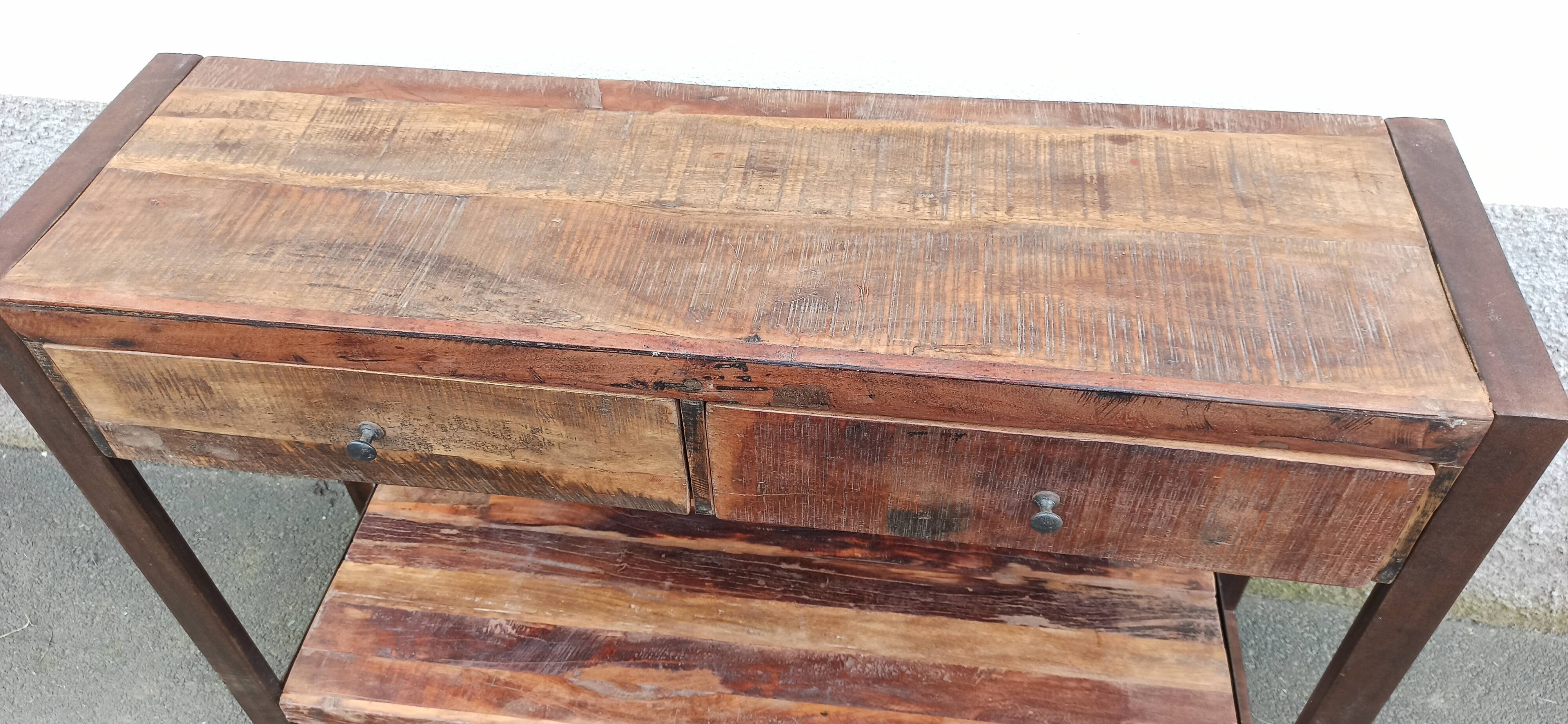 Console 2 drawers in old wood
