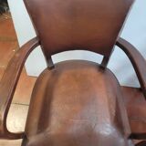 Pair of antique leather bridge armchairs