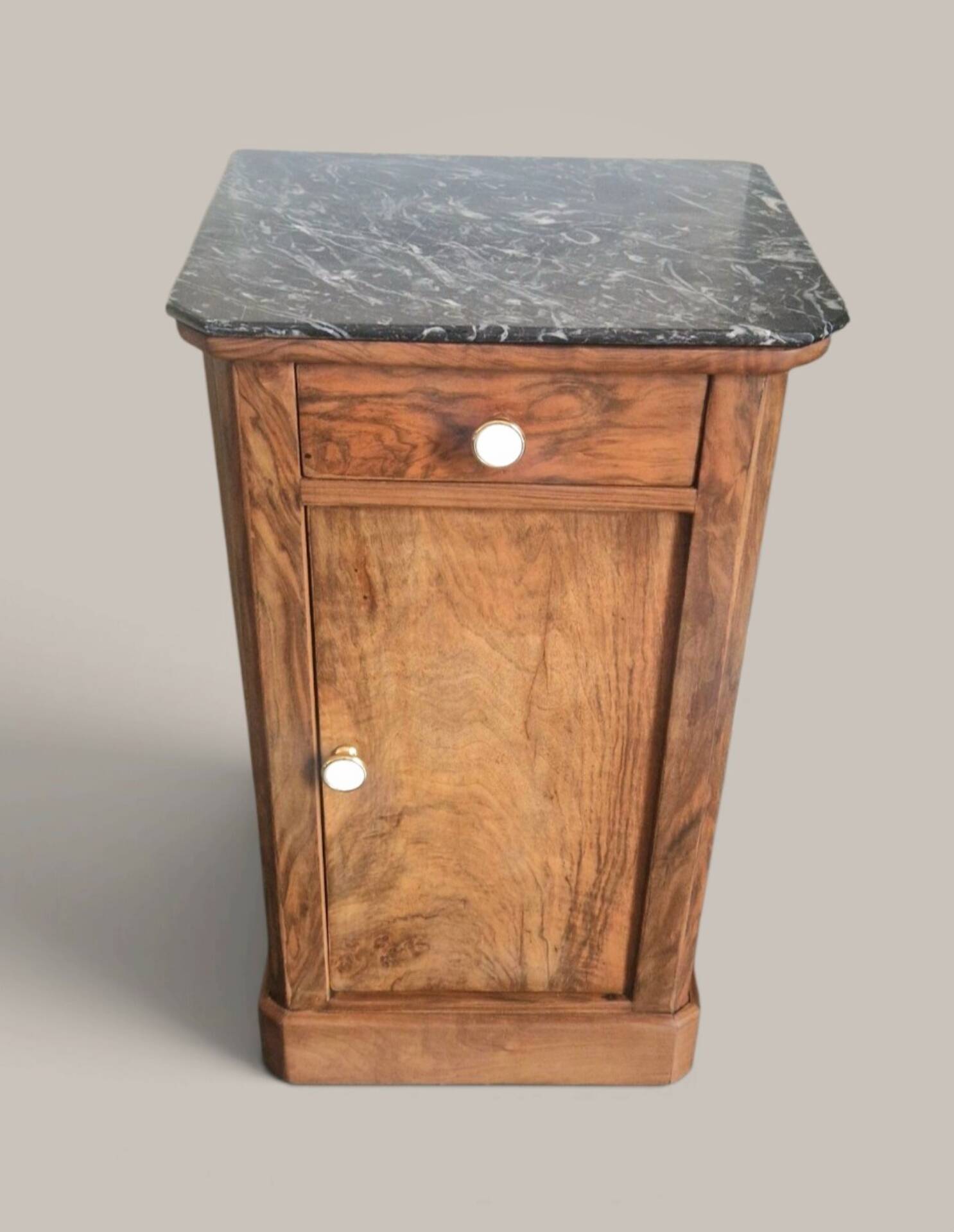 Walnut bedside table with a black marble top – late 19th century.