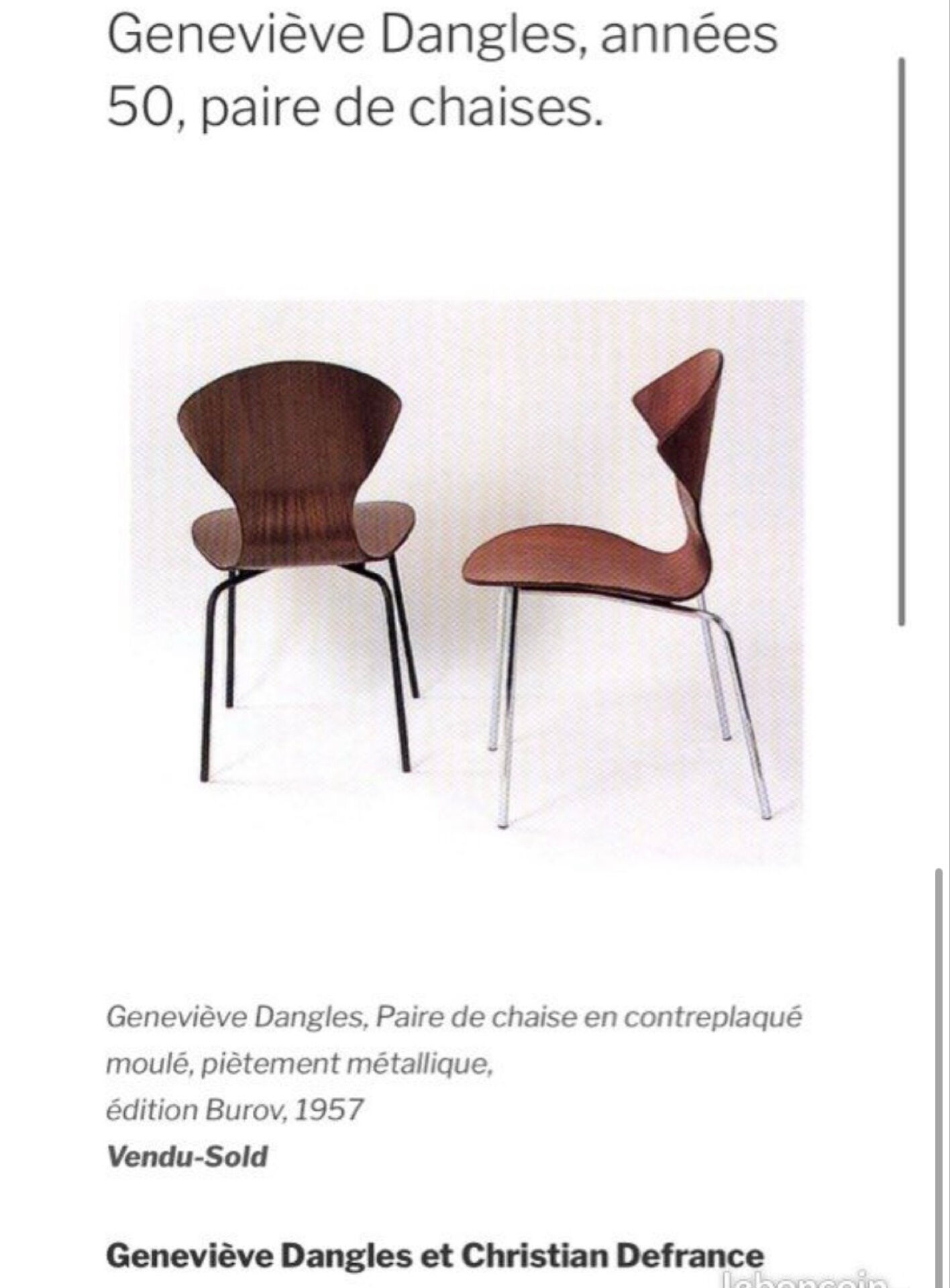 Chaise Geneviève Dangles & Christian Defrance éd. Burov