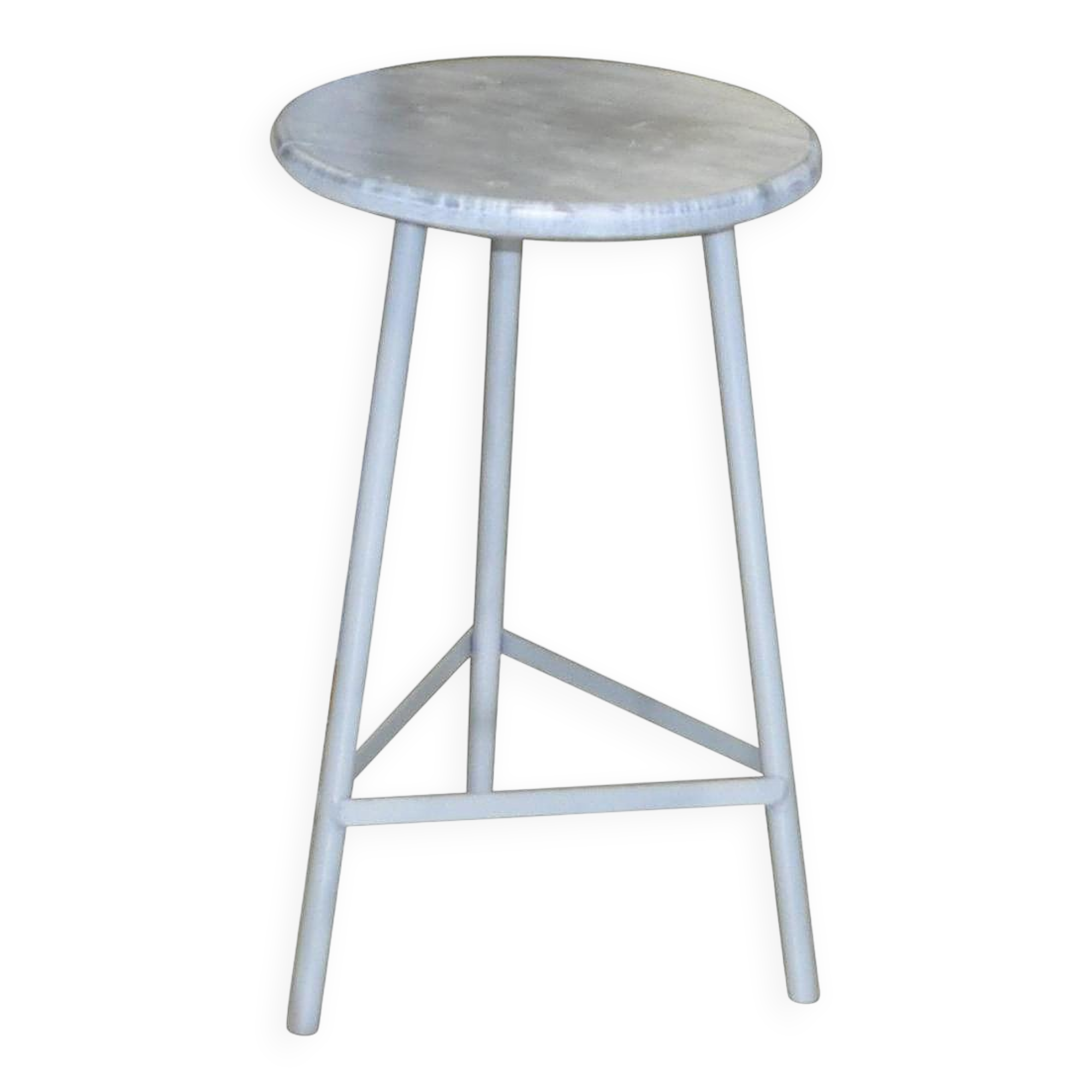 Round industrial stool in grey metal - mid-century style from the 1960s