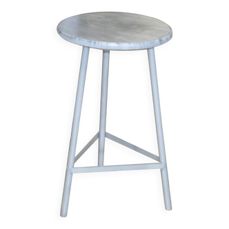 Round industrial stool in grey metal - mid-century style from the 1960s