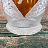 Large amber crystal vase – Engraved floral decoration – 29 cm